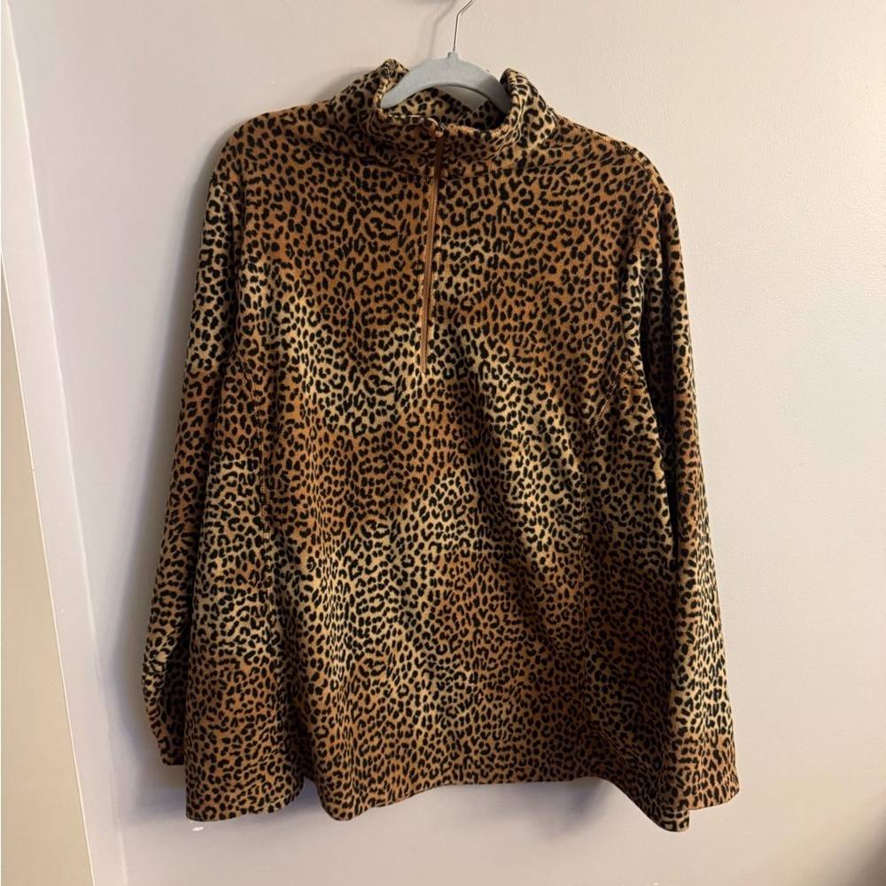 Lands’ End Leopard Print Fleece Quarter Zip Pullover Women’s 2X